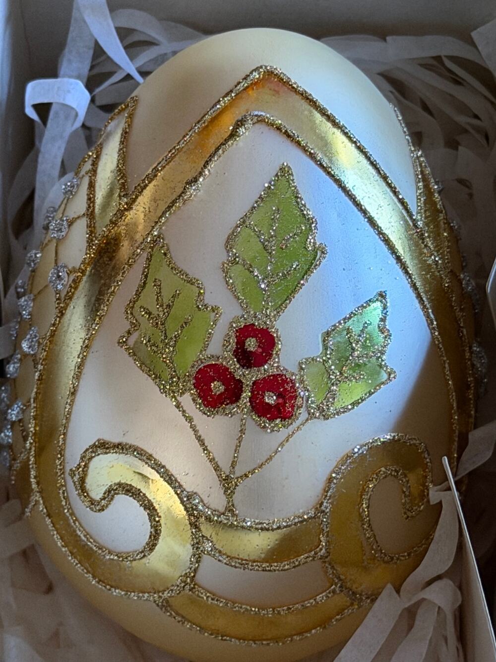 Hand painted egg shaped Christmas Ornament